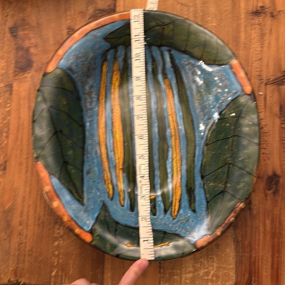 Abstract Green and Blue handcrafted hand painted green bean serving bowl. - Picture 5 of 5